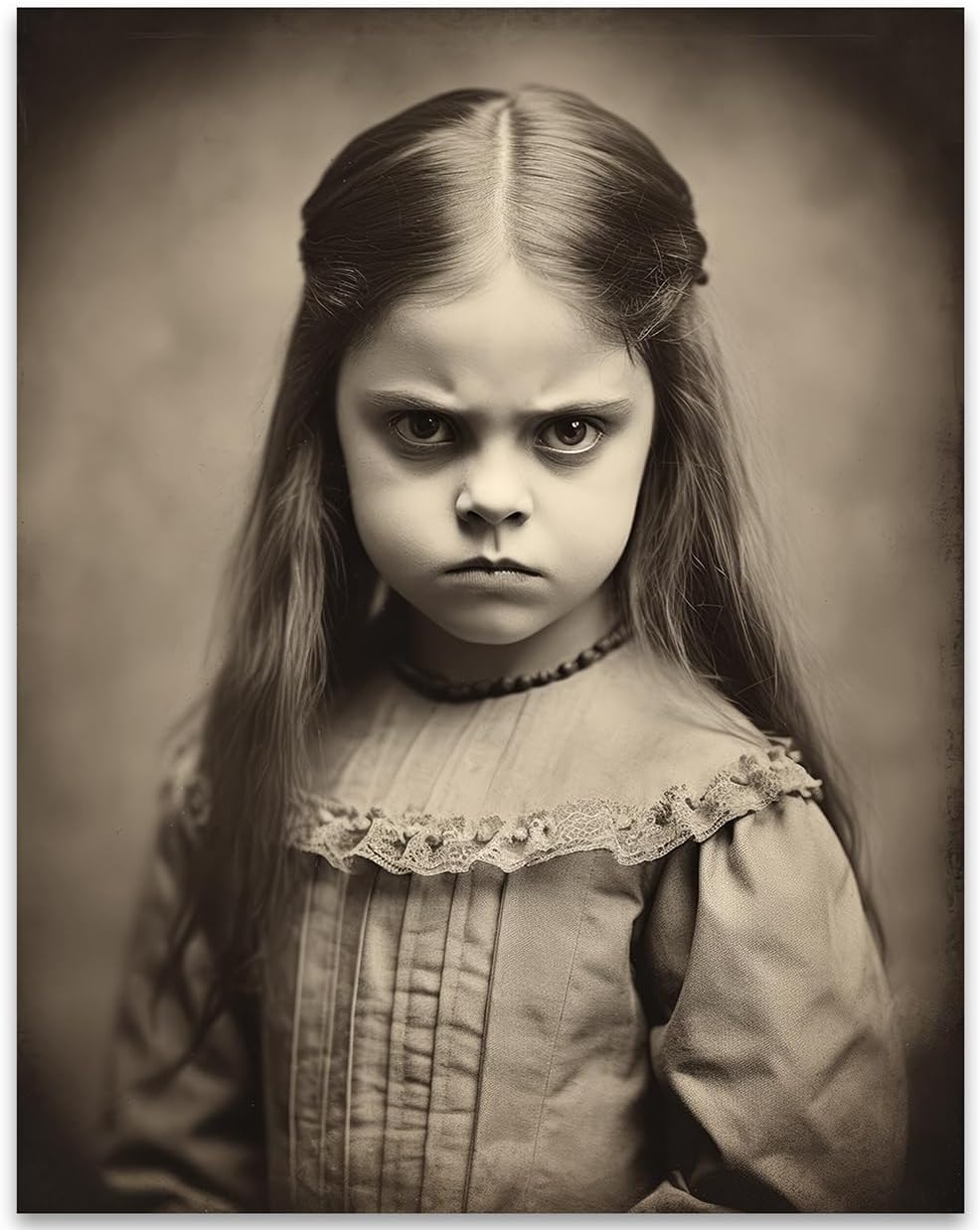 Póster vintage de retrato de niña diabólica con ojos deslumbrantes sin marco de 11 x 14 pulgadas, diseño gótico extraño, espeluznante, espeluznante,