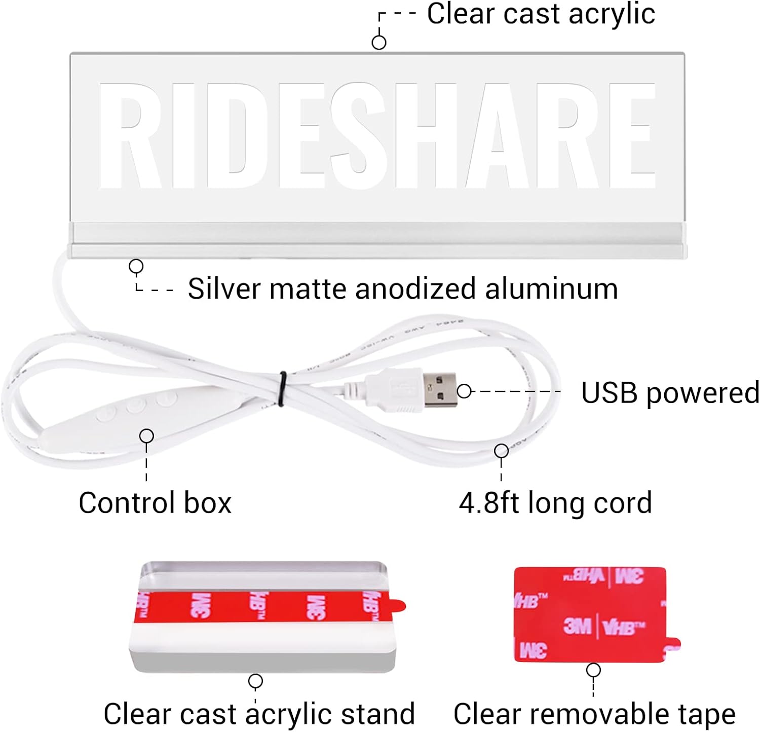 Rideshare – Letrero de luz para automóvil, accesorios de taxista que cambian de color, alimentado por USB, luz brillante y brillante, montaje en