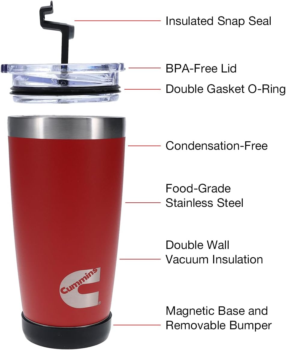 Cummins Vaso de 20 onzas de acero inoxidable reutilizable para viaje, taza de café térmica con aislamiento de doble pared, con sello a presión,