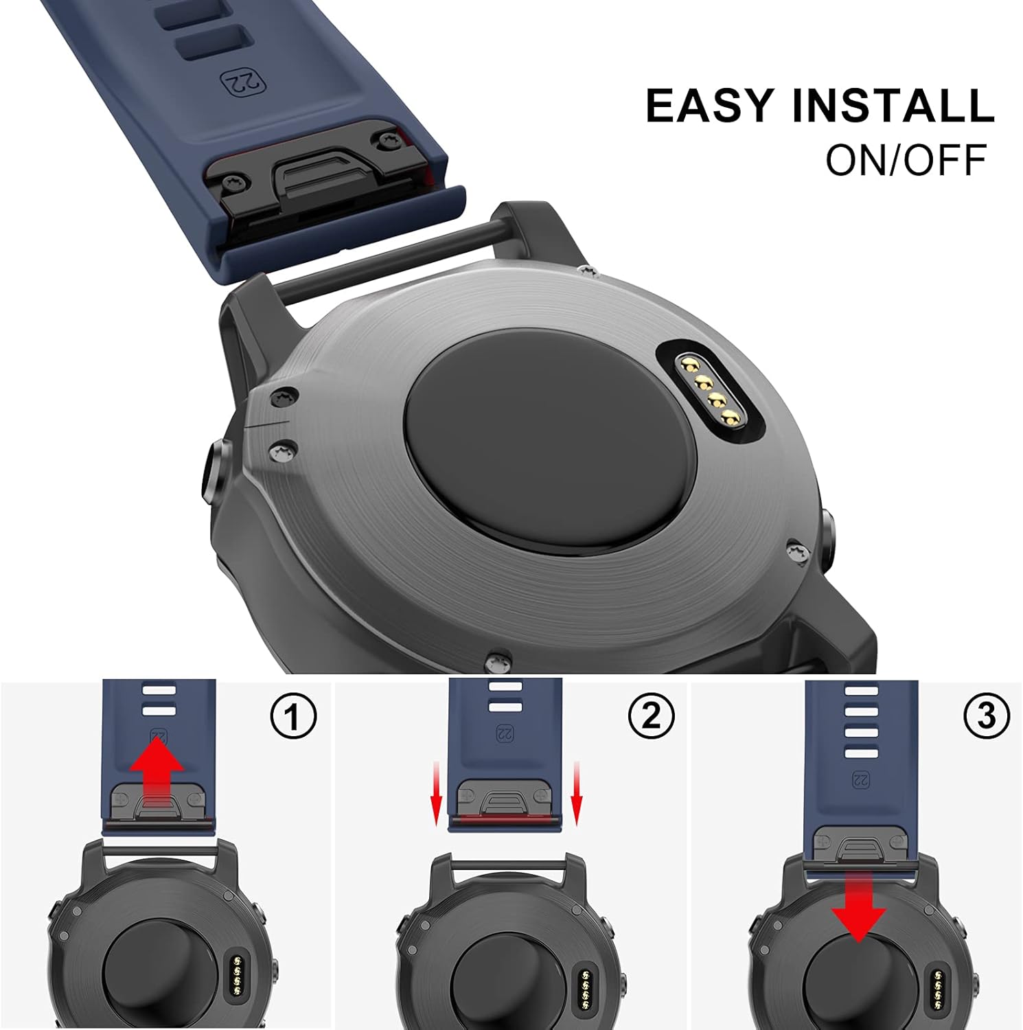 OVERSTEP Correa de reloj compatible con Garmin Fenix 5, bandas de silicona suave de 0.866 pulgadas para reloj inteligente Fenix 6Fenix 7Fenix 5