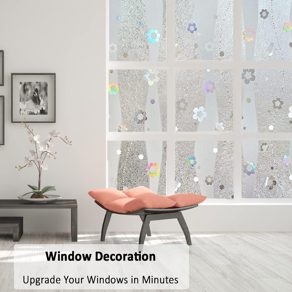 Película de privacidad para ventana, diseño de flores 3D, sin pegamento, película decorativa para puerta de vitral, adherencia estática, anti UV,