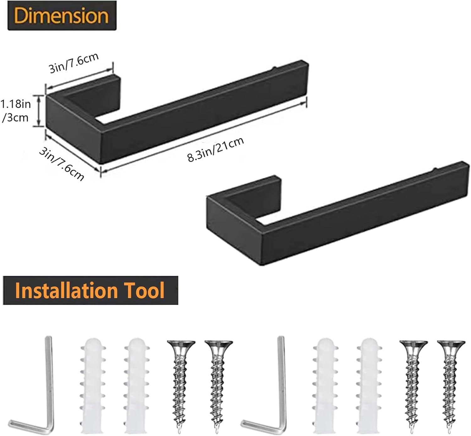 Toallero de mano de 2 piezas, anillo de toalla  Toallero grueso de acero inoxidable SUS 304 para pared de baño, barra de toalla de mano rectangular