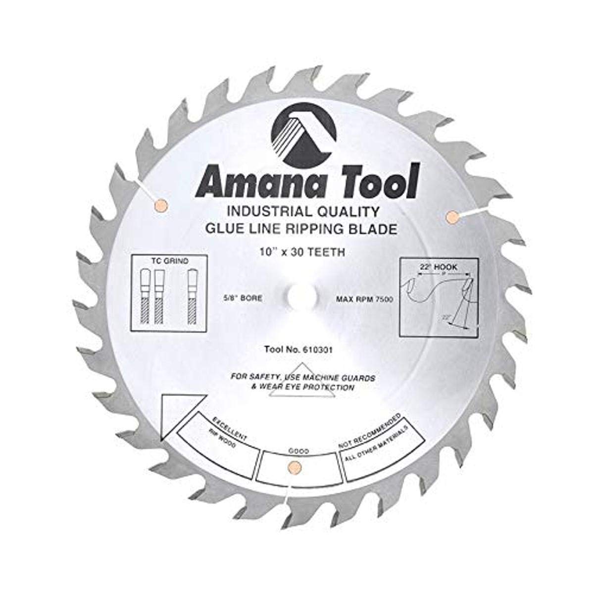 Amana Tool – 610301 Línea de pegamento con punta de carburo rasgado 10″ de diámetro x 30T Tcg, 22 grados, 58 BO