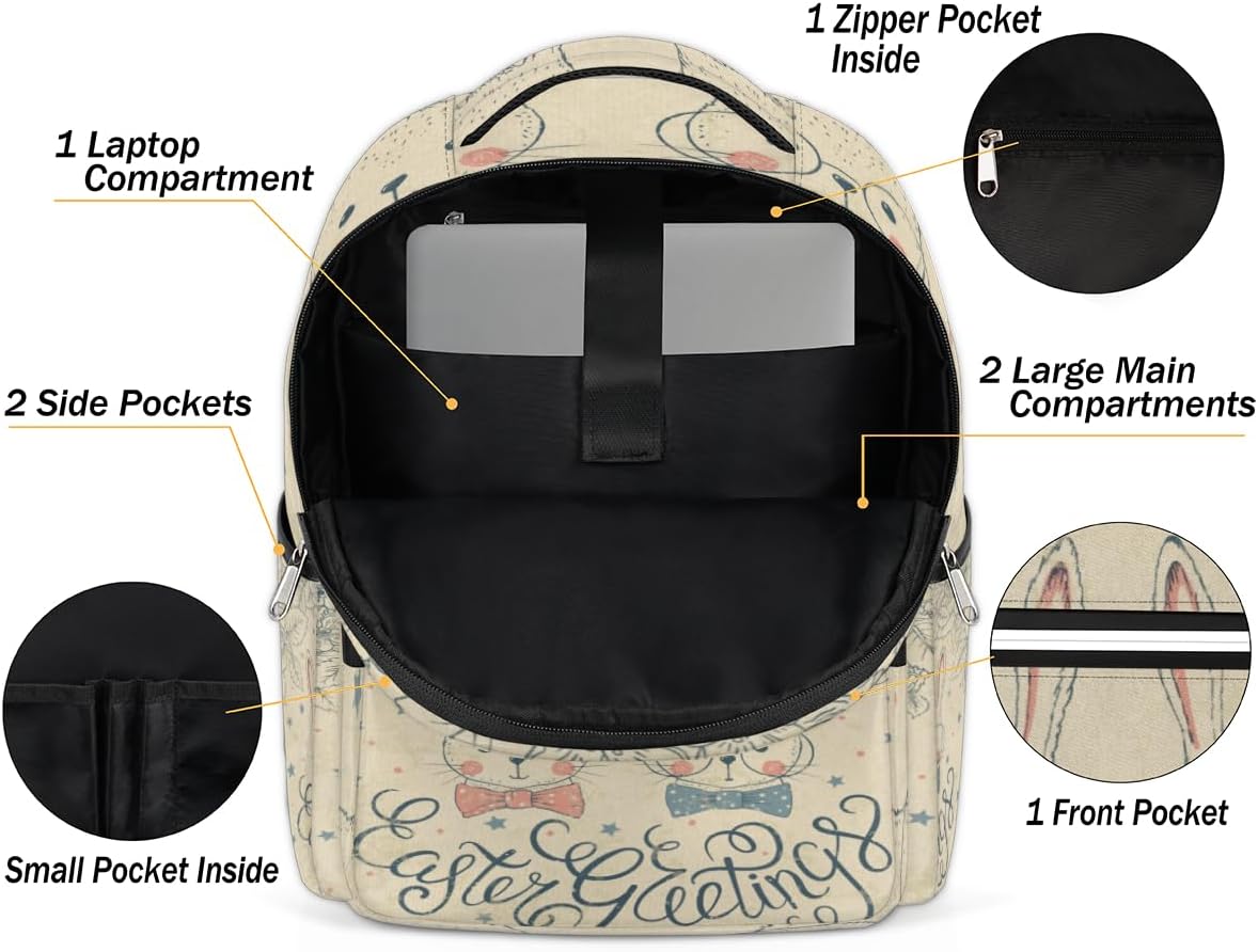 Aglebo Smart Bunny Travel Laptop Backpack for Women Lightweight Laptop Bag Fits 15.6 inch Laptop Durable Travel Backpack Casual Daypack for Work