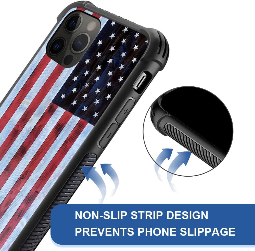 DAIZAG Funda compatible con iPhone 12, diseño de bandera estadounidense de grano de madera roja y blanca para iPhone 12 Pro, fundas para hombre y
