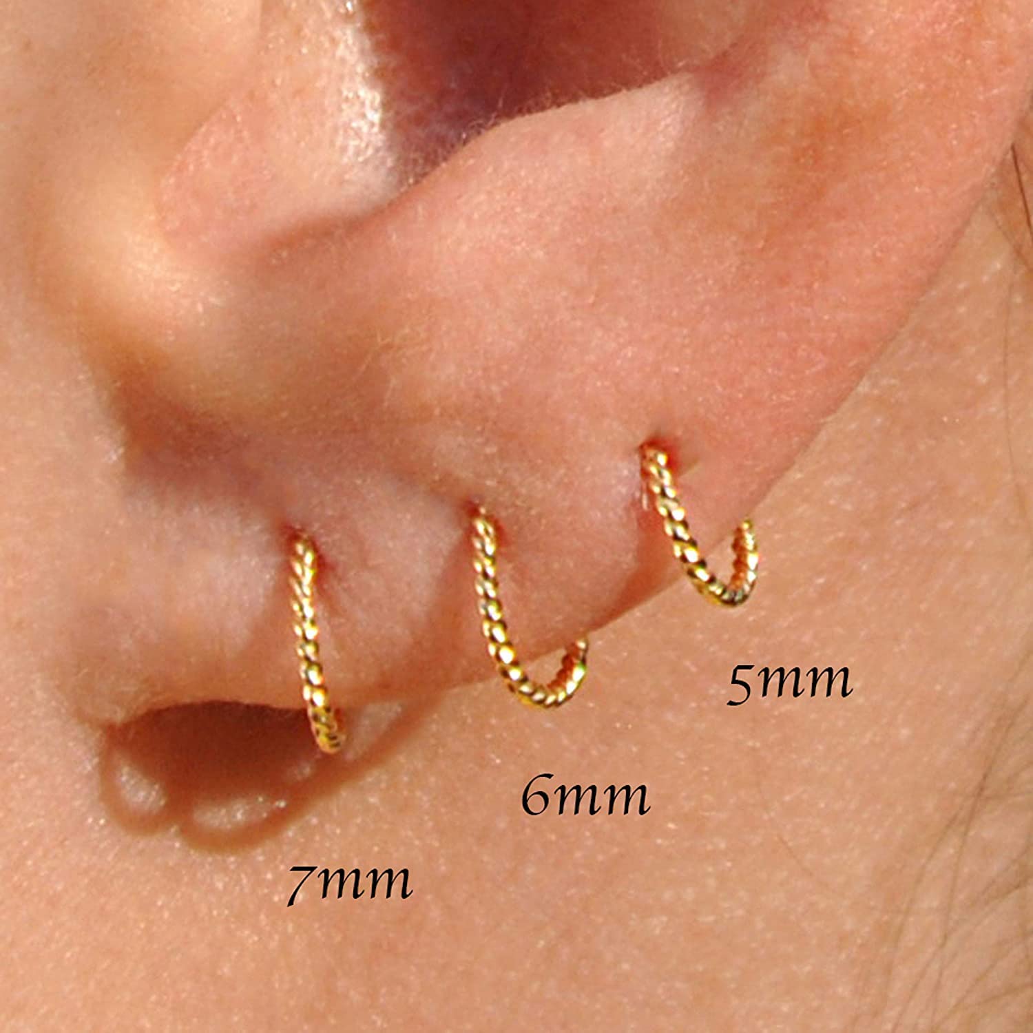 6mm 20 GA Extra Small Hoop Piercing Twisted Gold Filled 20 GA Septum Huggie Cartilage Nose Tragus Earrings (6mm  20 GA, 14K Yellow Gold Filled