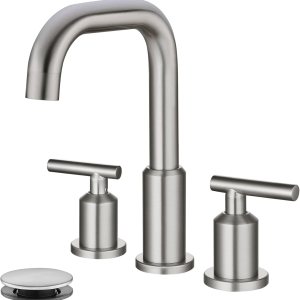 gotonovo Grifo de lavabo de baño de 3 agujeros y 2 asas con drenaje desplegable con válvulas mezcladoras frías y calientes de 8 pulgadas, grifo de gotonovo Grifo de lavabo de baño de 3 agujeros y 2 asas con drenaje desplegable con válvulas mezcladoras frías y calientes de 8 pulgadas, grifo de