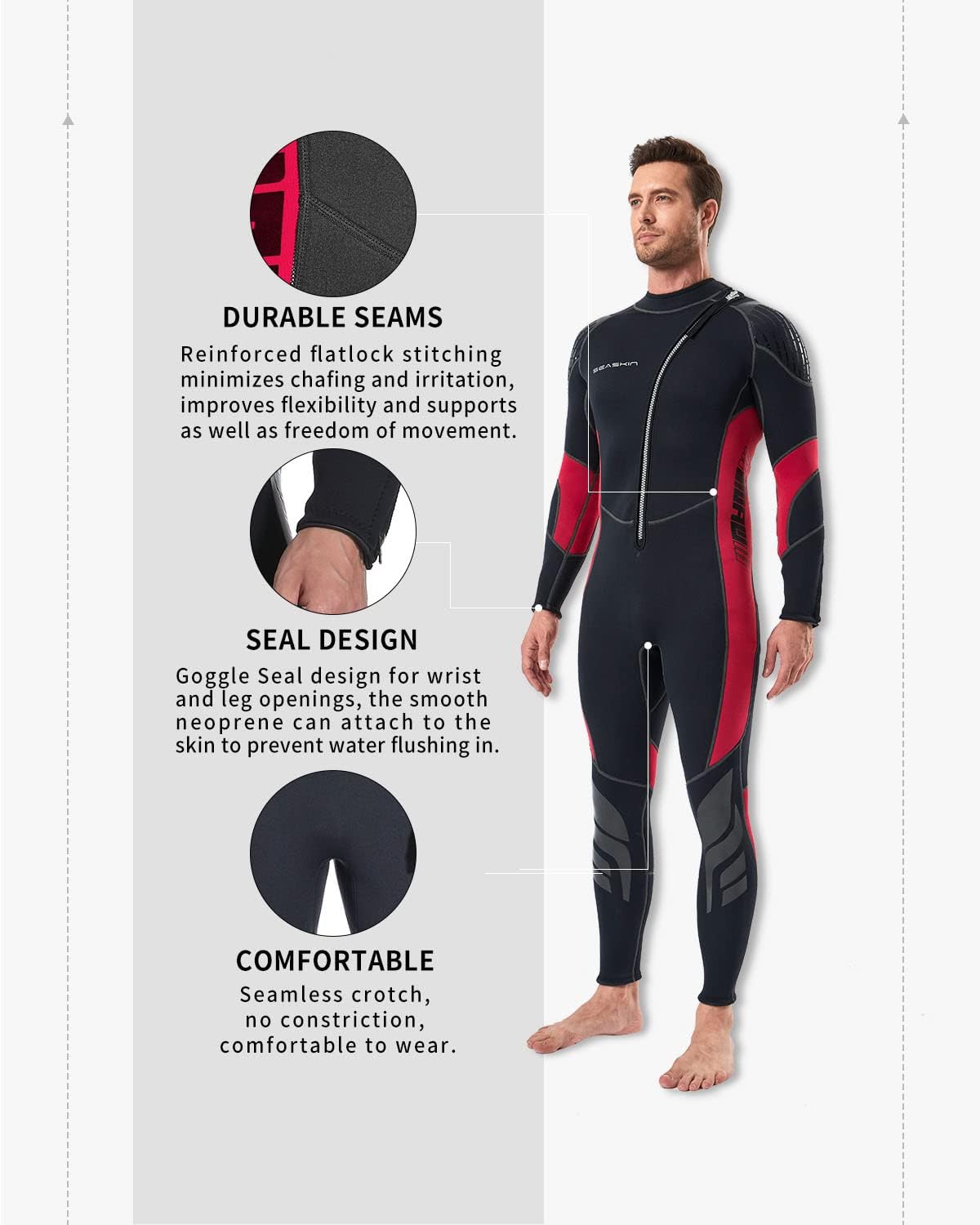Seaskin Trajes de neopreno para hombres y mujeres, 0.118 in con cremallera frontal completa