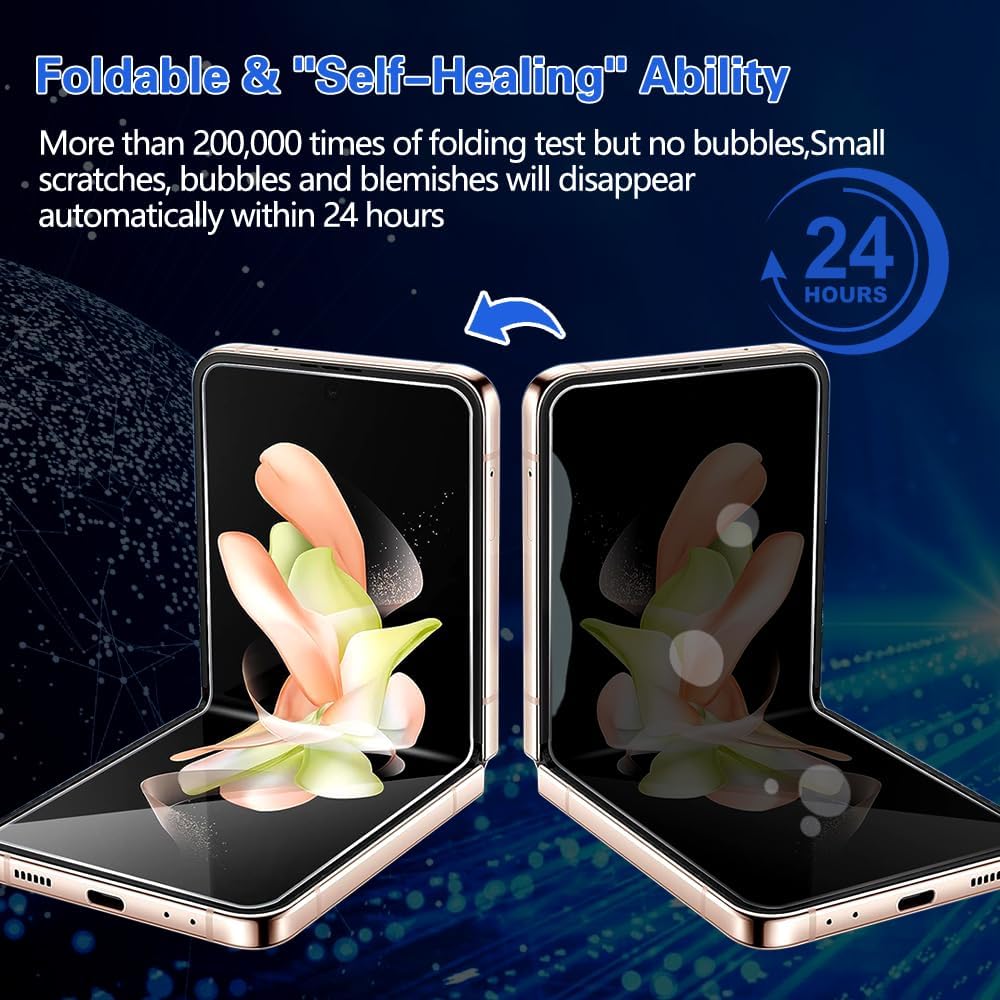 CYCFAIML Protector de pantalla de privacidad 8 en 1 para Samsung Galaxy Z Flip 5, 2 películas plegables interiores de TPU negro suave, 2 protectores