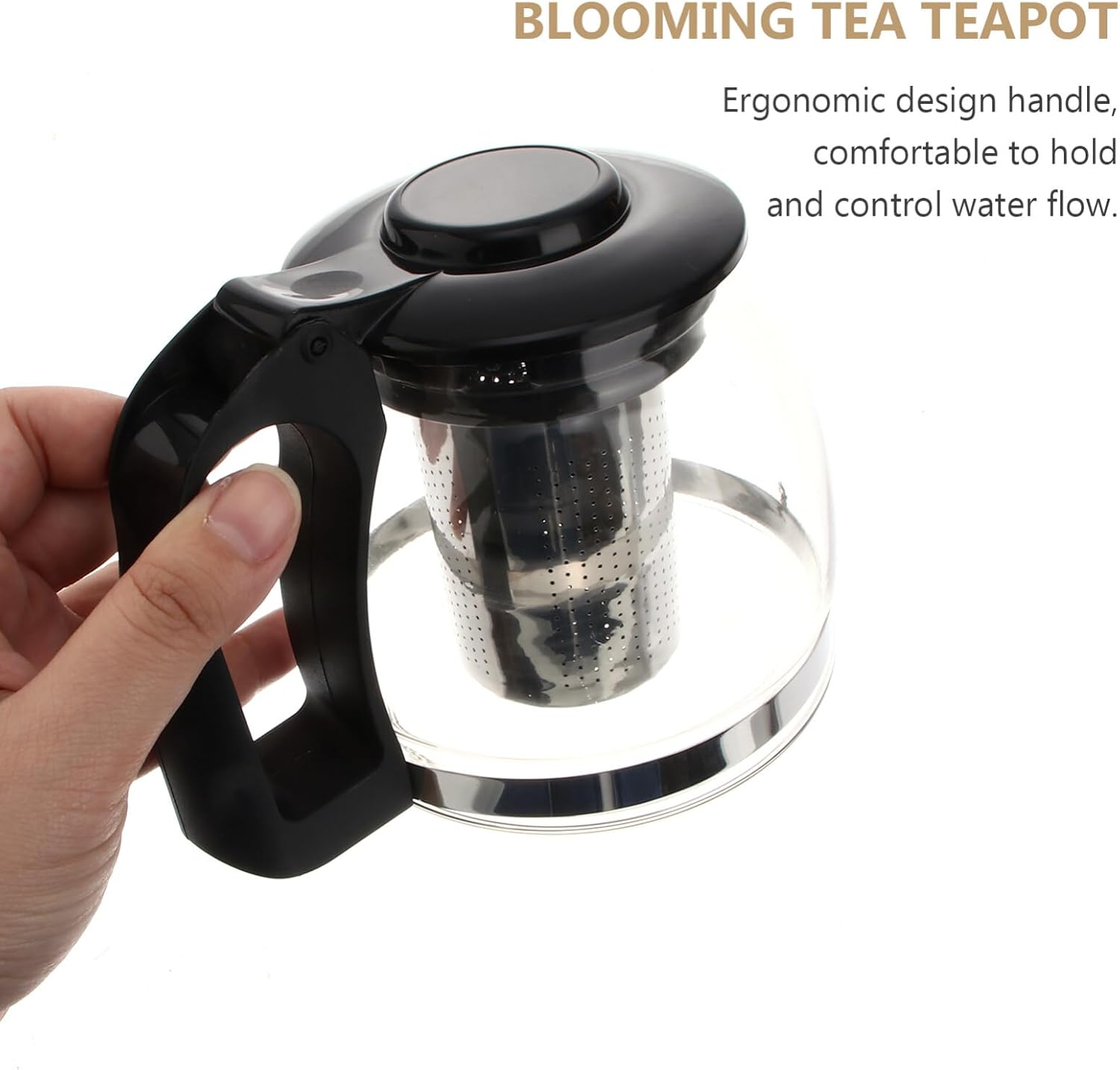 SOLUSTRE Tetera de vidrio de 23.7 fl oz con infusor extraíble de acero inoxidable y asa, tetera con tapa para té de hojas sueltas