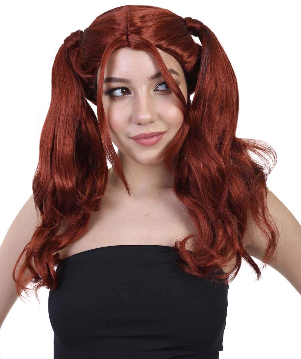 HalloweenPartyOnline Dolly – Peluca de cola de caballo (adulto, castaño rojizo oscuro)