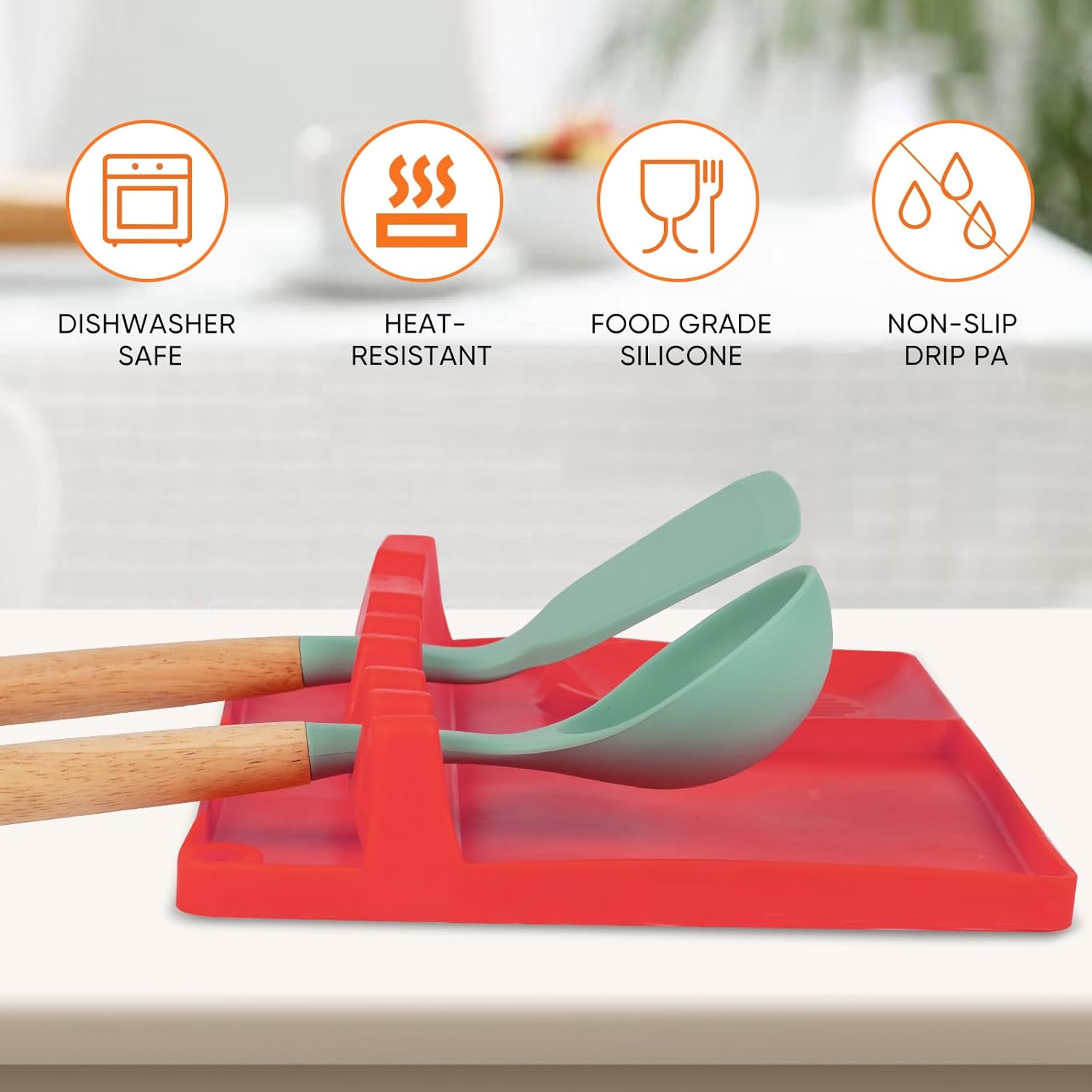 Soporte de silicona para vajilla  Soporte de cuchara de cocina de gran tamaño con almohadilla de goteo, adecuado para cucharas, raspadores, cucharas