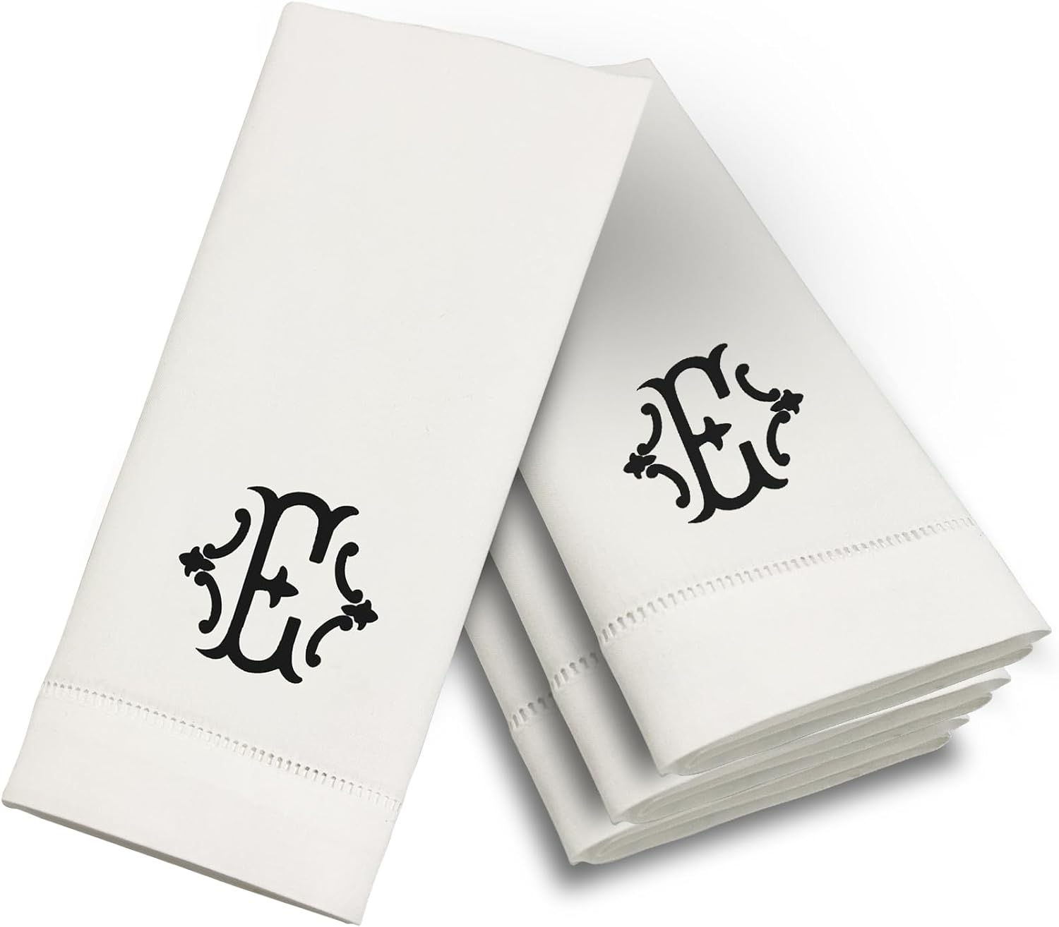 Servilletas de mesa de algodón de alta calidad con inicial bordada, paquete de 4, 20 x 20 pulgadas, lavables, diseño de vainica, elegantes