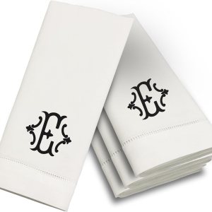 Servilletas de mesa de algodón de alta calidad con inicial bordada, paquete de 4, 20 x 20 pulgadas, lavables, diseño de vainica, elegantes Servilletas de mesa de algodón de alta calidad con inicial bordada, paquete de 4, 20 x 20 pulgadas, lavables, diseño de vainica, elegantes