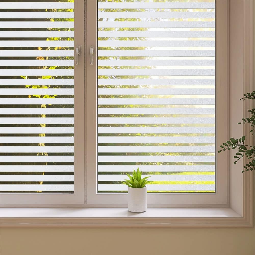 Película esmerilada a rayas para ventana, calcomanía de privacidad para ventana, vinilo decorativo para ventana, protección UV, película estática