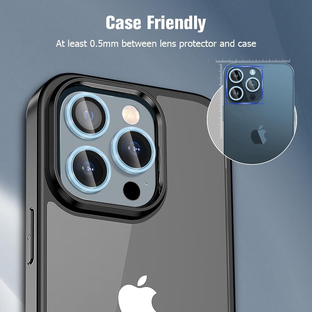 OUYTEU Paquete de 2 protectores de lente de cámara (azul) para iPhone 15 Pro y iPhone 15 Pro Max, cubierta de cámara de vidrio templado 9H, ultra