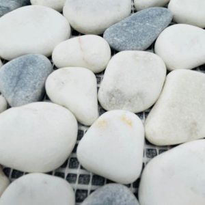 Tenedos Azulejo de mosaico de piedra de mármol gris y Carrara Pebbles para suelo y pared de baño, ducha y pared al aire libre (1 hoja) Tenedos Azulejo de mosaico de piedra de mármol gris y Carrara Pebbles para suelo y pared de baño, ducha y pared al aire libre (1 hoja)