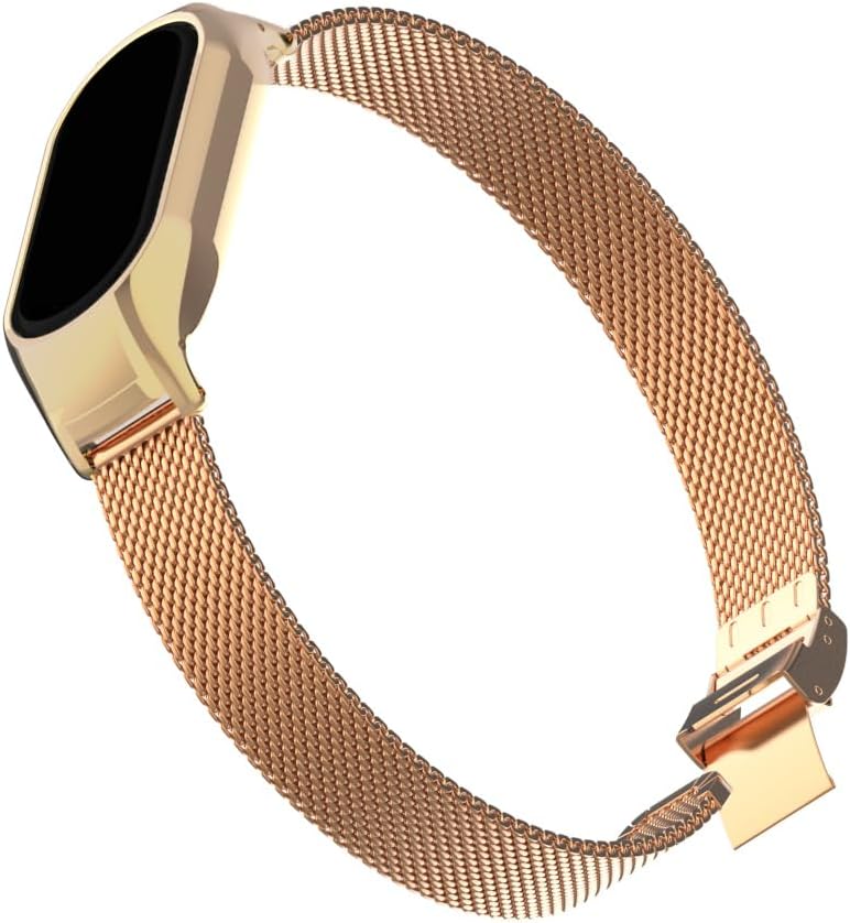 Gheper Correa de reloj de metal compatible con Samsung Galaxy Fit2 SM-R220 de acero inoxidable con marco de bisel protector con diseño de malla para