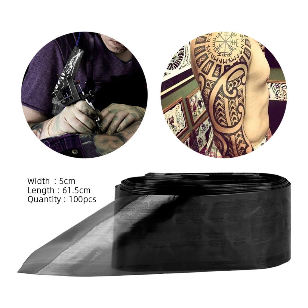 Fundas de plástico para tatuajes, 100 paquetes de cordón desechable para tatuajes, fundas de gancho para máquina de tatuaje de plástico (negro)