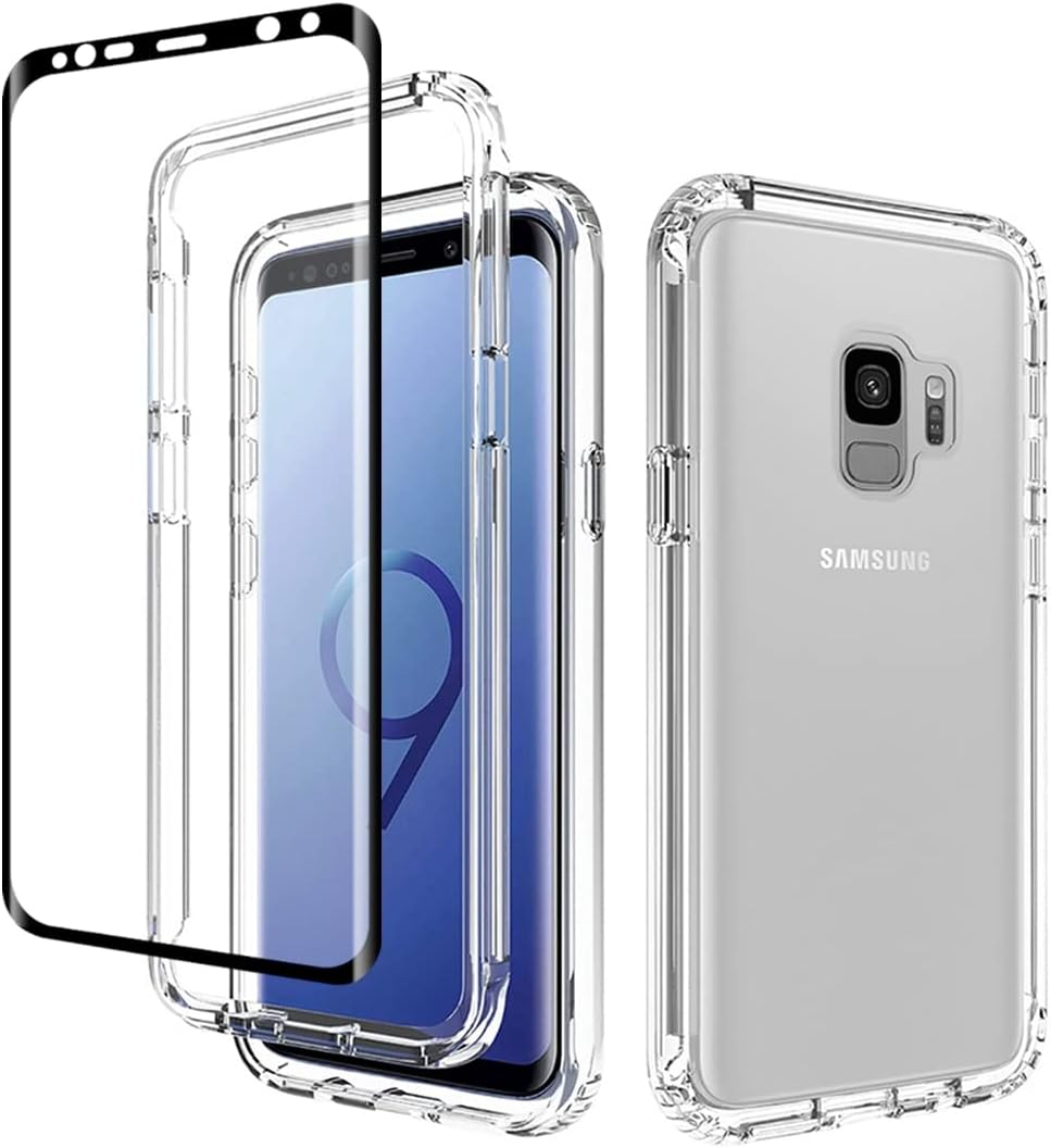 Gufuwo Funda para Galaxy S9, Samsung S9 SM-G960U con protector de pantalla de vidrio templado, transparente 360 protección de cuerpo completo,