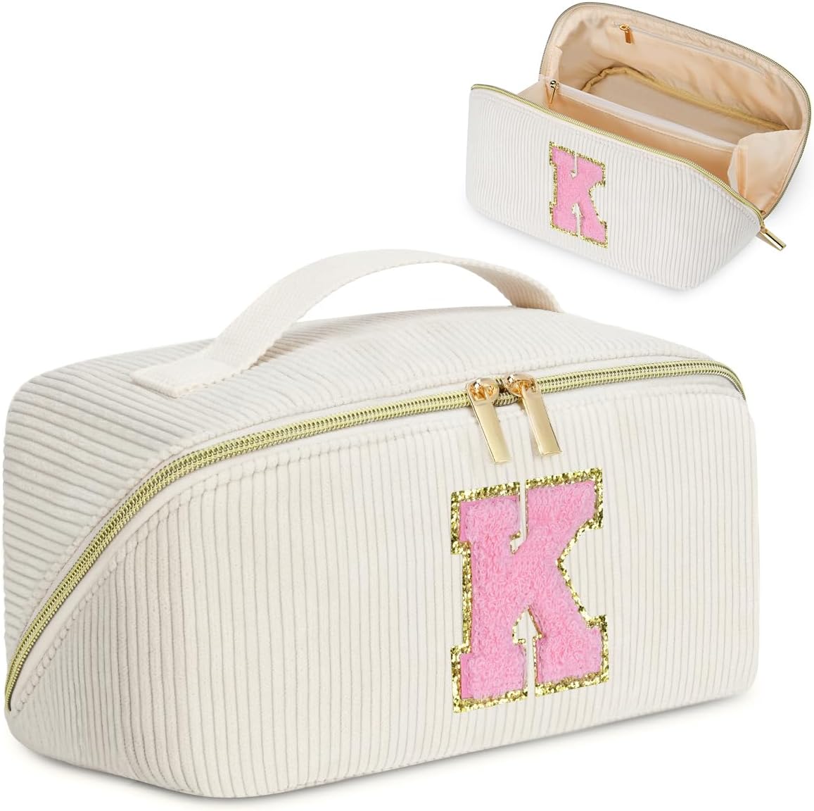 DTBG Bolsa de cosméticos de viaje de gran capacidad, Beige, K