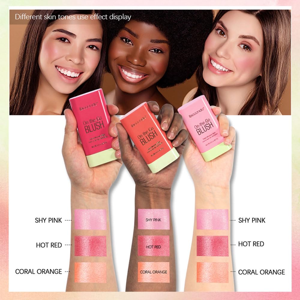 Barra de rubor para mejillas y labios, rubor sobre la marcha, tinte sólido hidratante para mejillas, barra de maquillaje multiusos para tonos