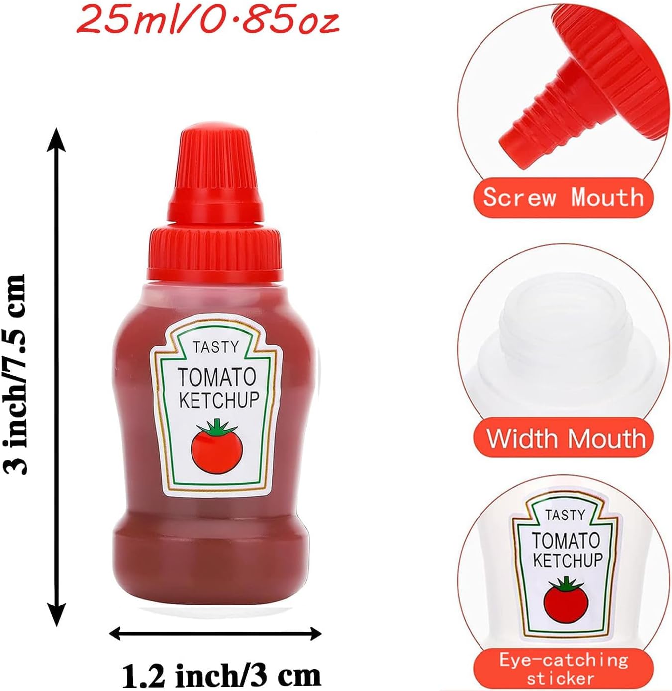AitnWoy Mini botellas exprimibles de salsa de tomate de 0.8 onzas líquidas, caja Bento de miel, mostaza, salsa de condimentos, botella de aderezo