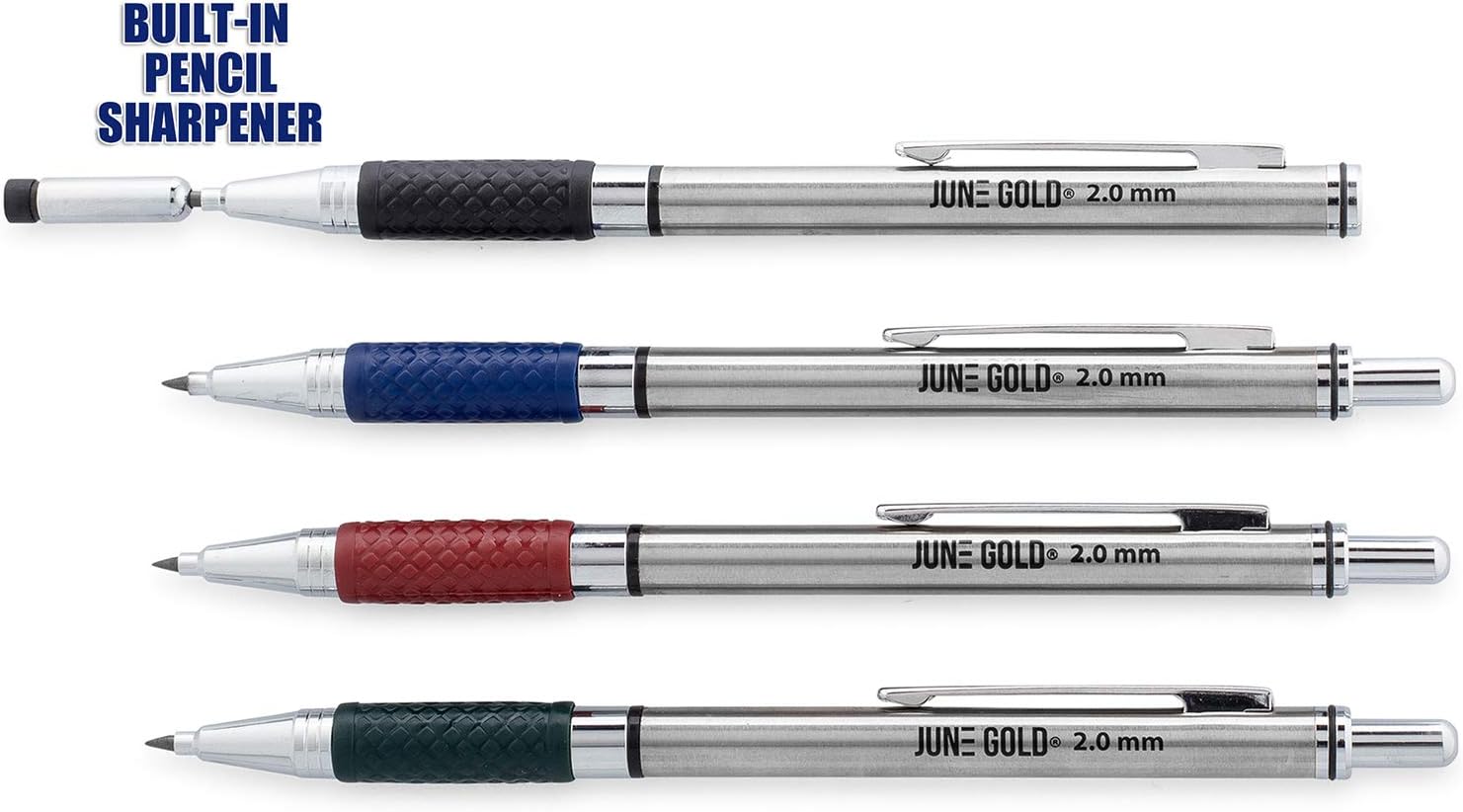 June Gold Juego de 4 portaminas de 0.079 in 2B4B4B de colores, 36 2B, 108 4B, 36 minas de colores, 2 borradores resistentes a las manchas,