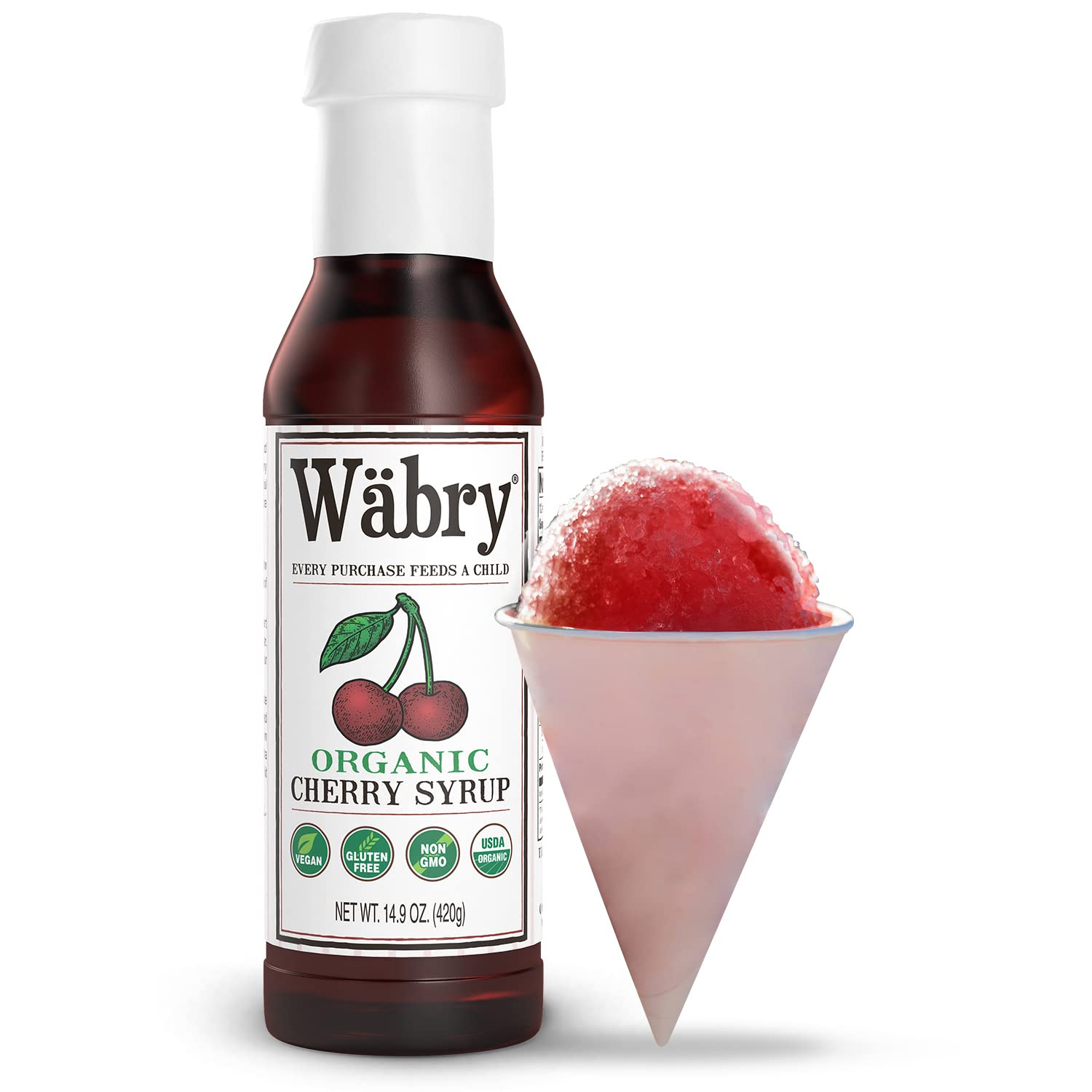 Wäbry – Jarabe de cereza orgánico, 14.9 onzas, jarabes de frutas naturales para bebidas, café, hielo afeitado y helado, vegano, sin OMG, jarabe de