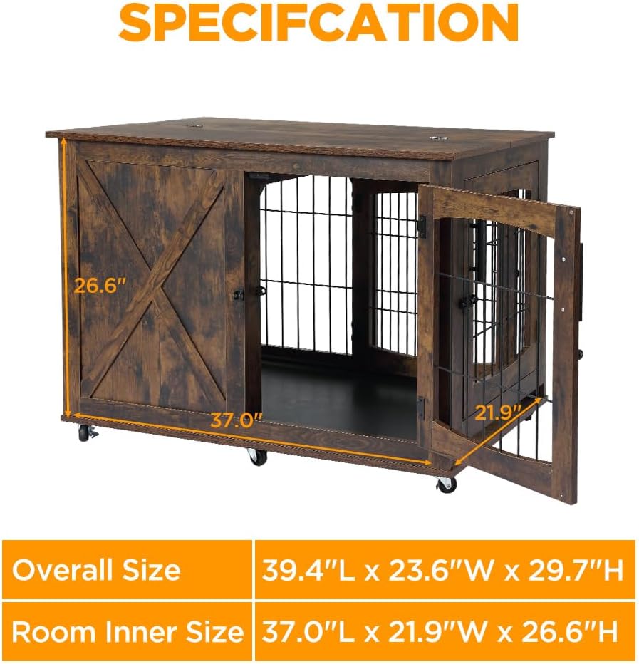 Muebles de jaula para perros con bandeja, mesa de madera para perros con 4 puertas, perrera con divisor, jaula para perros, mesa auxiliar auxiliar