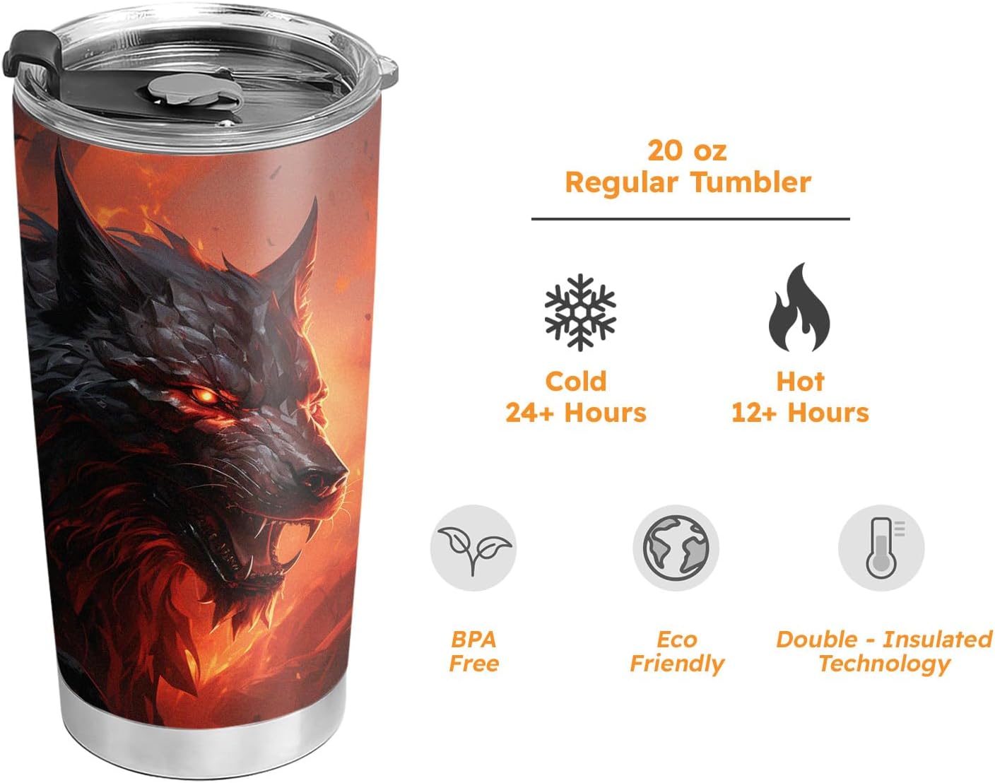 Vaso de Halloween de 20 onzas, regalos de lobo para amantes del lobo, hombre lobo malvado, taza de vaso de lobo demonio, taza de viaje aislada con