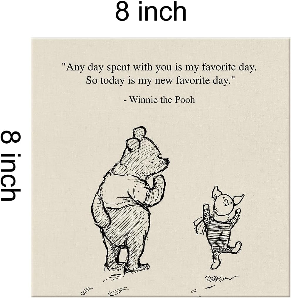 Arte de pared clásico con cita de Winnie the Pooh, retro, Any Day Spent With You is My Favorite Day Sayings, lienzo, cuadros enmarcados, letrero