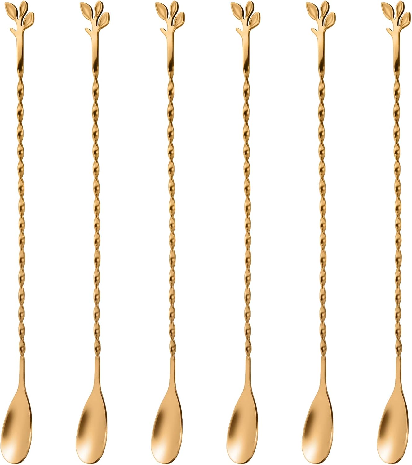 AnSaw Cuchara mezcladora de acero inoxidable de 12 pulgadas, 6 cucharas de barra con patrón en espiral dorado