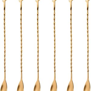 AnSaw Cuchara mezcladora de acero inoxidable de 12 pulgadas, 6 cucharas de barra con patrón en espiral dorado AnSaw Cuchara mezcladora de acero inoxidable de 12 pulgadas, 6 cucharas de barra con patrón en espiral dorado