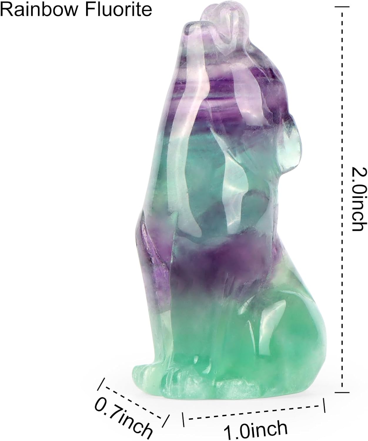 Artistone Estatua de lobo con cabeza de fluorita arcoíris de 2 pulgadas, adorno decorativo para centro de mesa del hogar, adorno curativo y
