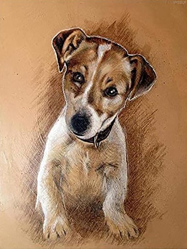 IPISSOI Kits de pintura de diamantes para adultos, niños y principiantes, kit de pintura de diamantes por números, Jack Russell Terrier, regalo para