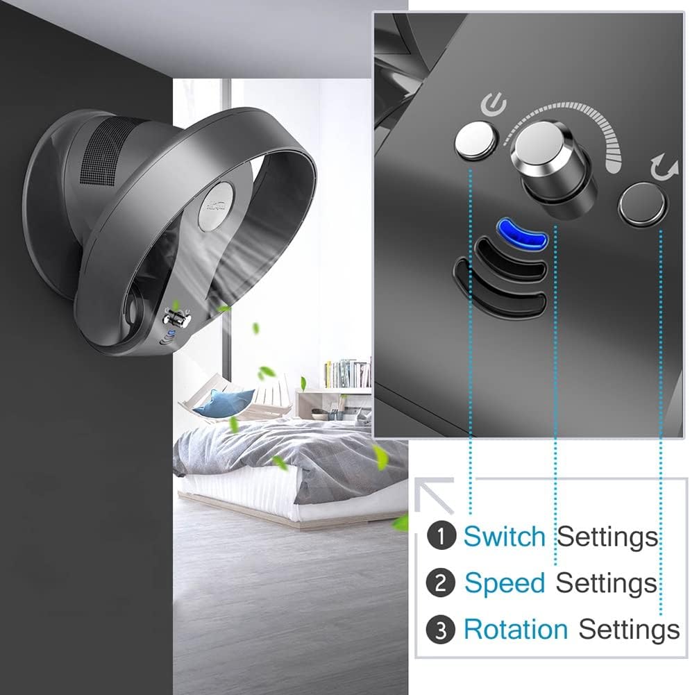 Ventiladores montados en la pared, ventilador de pared sin aspas de 12 pulgadas con control remoto, ventilador de escritorio sin aspas para el