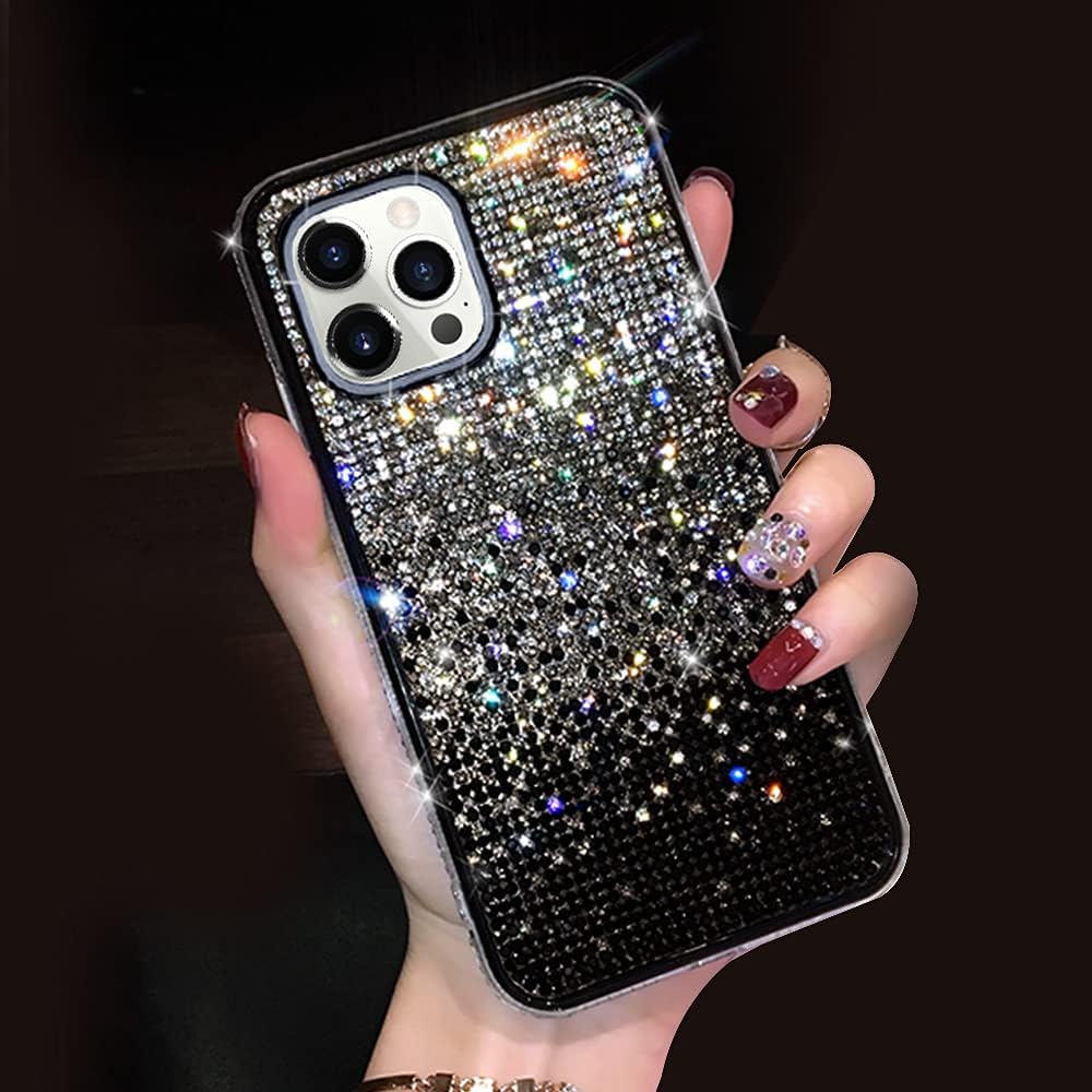 LUVI Funda compatible con iPhone 13 Pro Max Bling para mujeres y niñas, con diamantes de imitación brillantes, funda protectora de lujo 3D hecha a