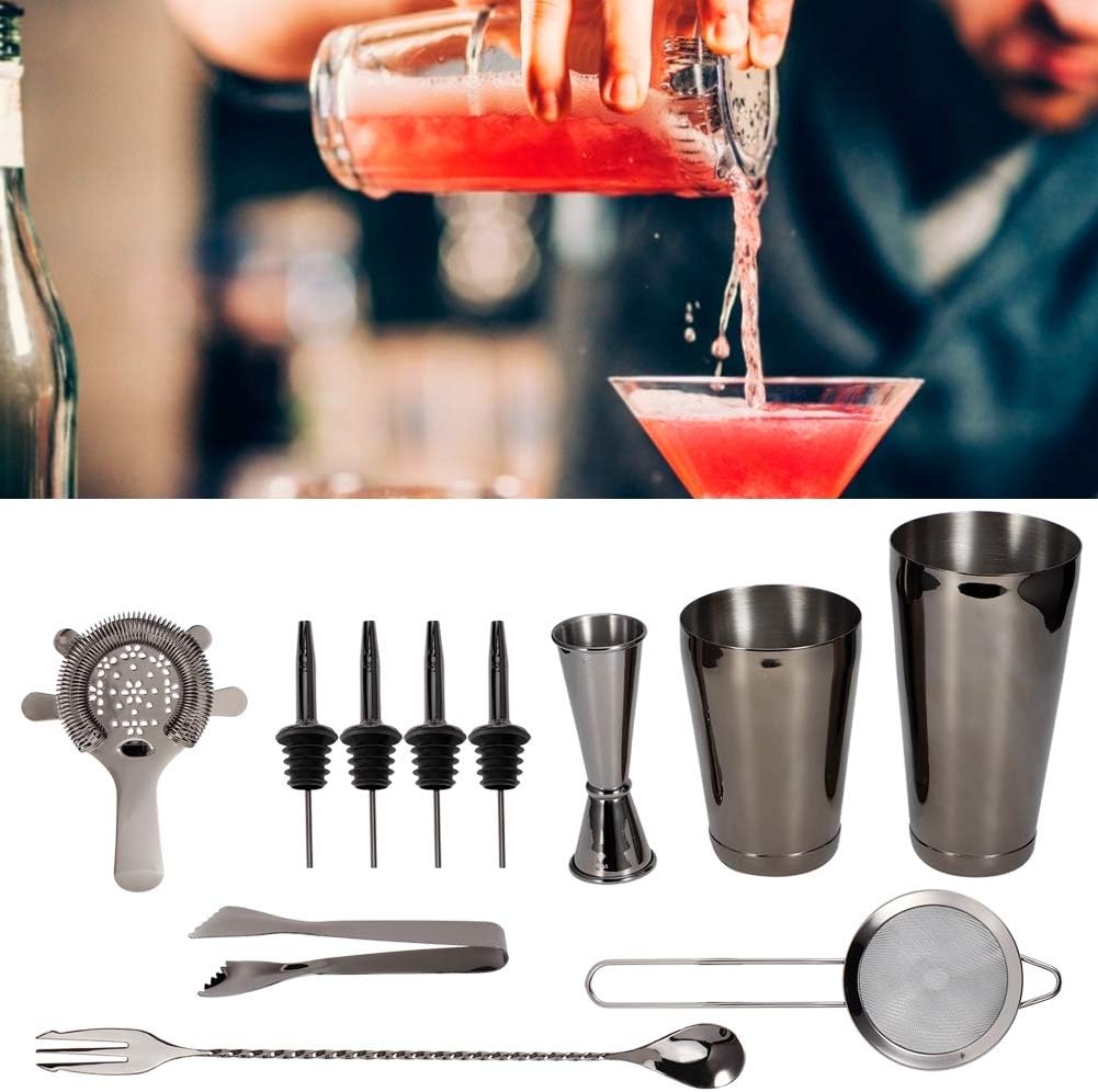 Kit de camarero de 11 piezas, juego de coctelera, multifunción de acero inoxidable profesional, juego de herramientas de coctelera profesional,