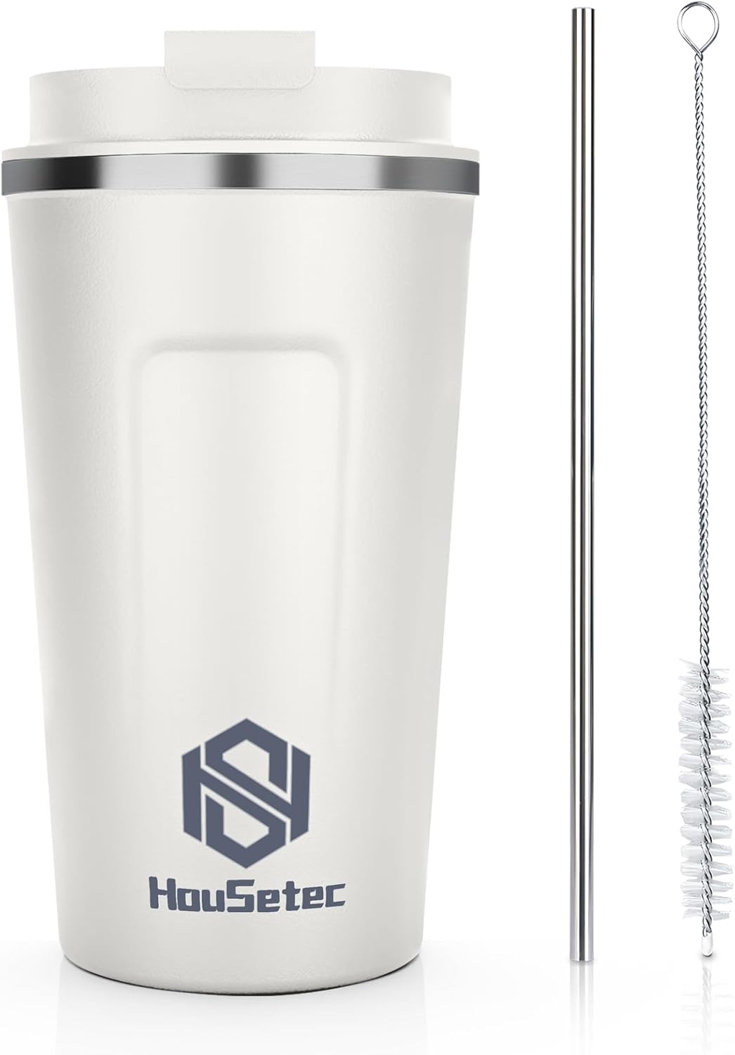 Elayce Taza de café, vasos de café con popotes y cepillos para pajillas, taza de café de viaje con tapas a prueba de fugas para mantener el agua