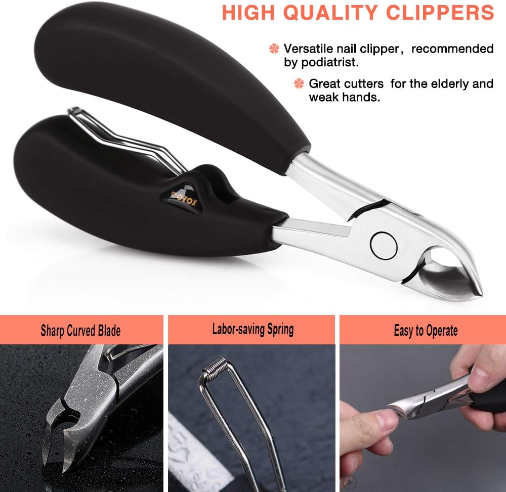 BEZOX Cortaúñas gruesas para personas mayores, cortaúñas de dedos grandes para uñas gruesas, agarre cómodo de precisión de mango largo, cortador de