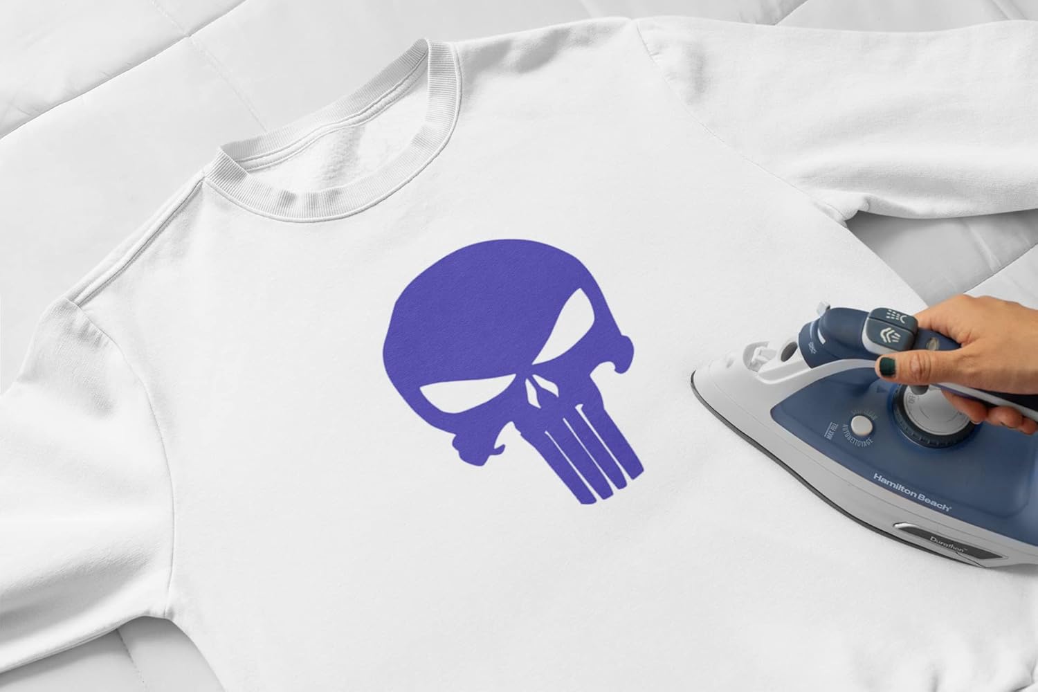 Evil Skull Punisher Vinyl Iron On Decal, HTV Graphic Patch, Ready To Apply Transfer Sticker, DIY Shirts Crafts Decor, Pick Size Color, Iron-On