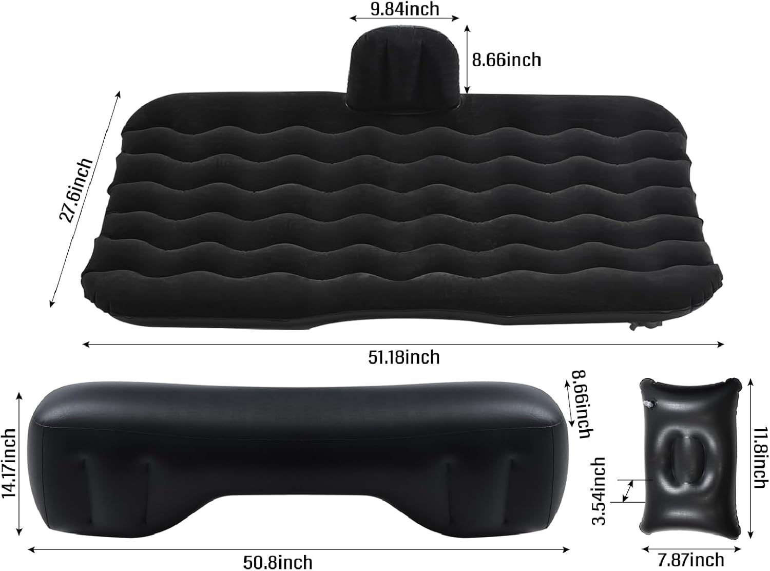 NovelBee Colchón inflable de aire para automóvil, asiento trasero, cama para dormir con cabeza y almohadilla lateral para protección adicional,