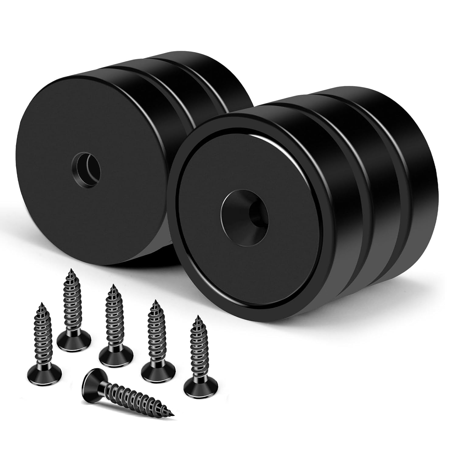 MIKEDE Imanes fuertes con agujero, 100 libras + imanes de neodimio resistentes con tornillo inoxidable para montaje en pared, imanes de base redonda