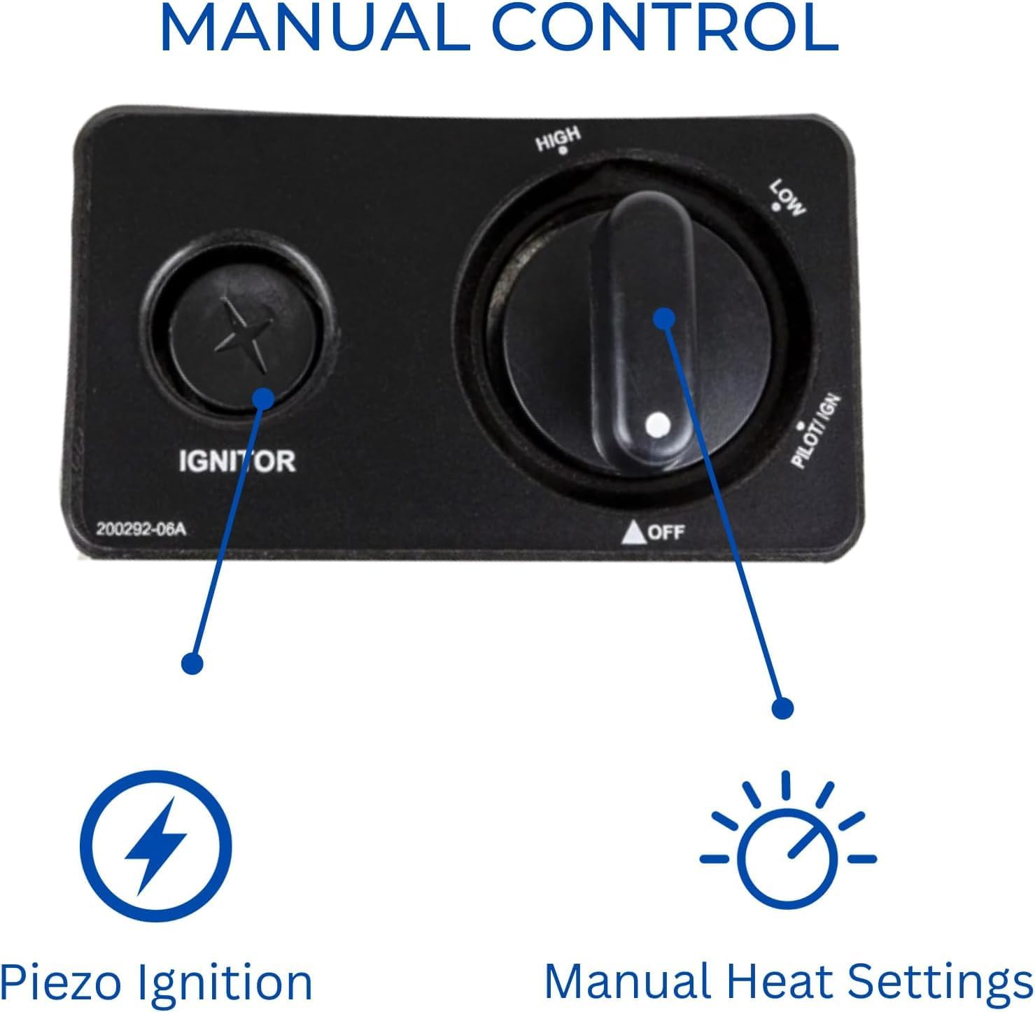 HearthSense Calentador de llama azul sin ventilación de combustible dual con base – 10,000 BTU, control manual – Modelo # BF10M-B