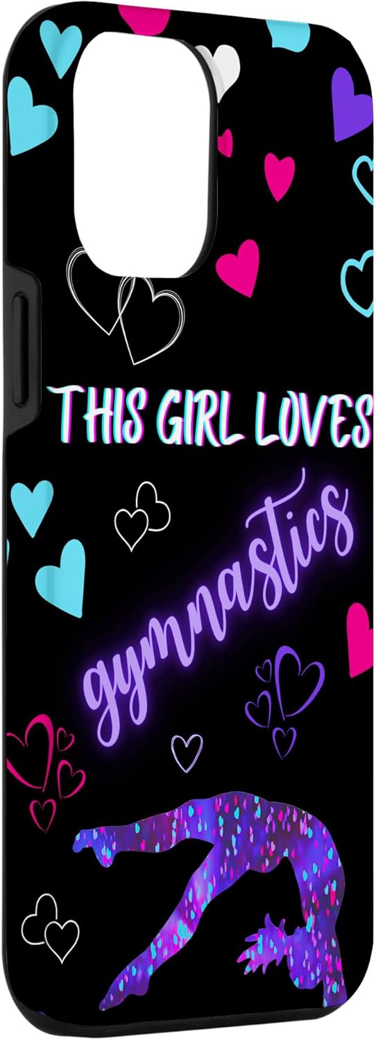 Funda para iPhone 13 Pro Max Gymnast This Girl Heart Loves Gymnastics Pink Teal