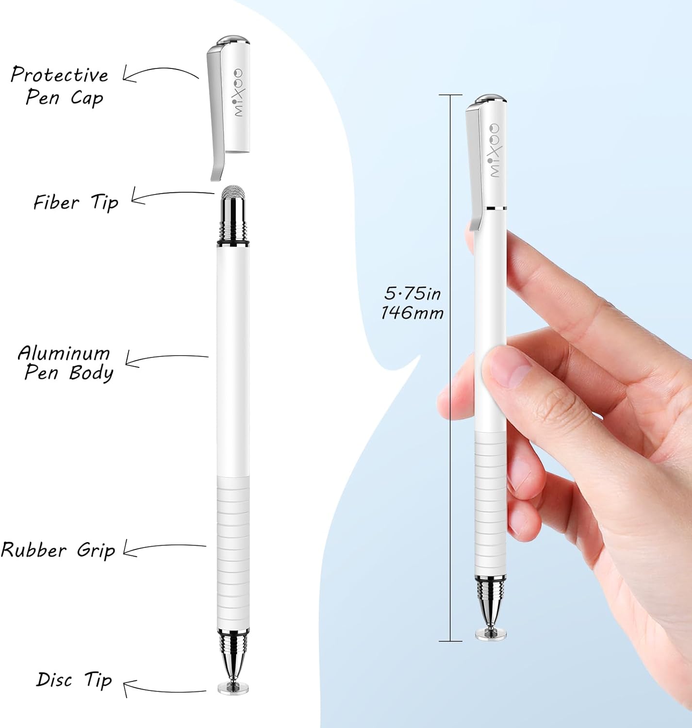 Mixoo Lápiz óptico para pantallas táctiles, paquete de 6, punta de disco y fibra, 2 en 1, lápiz capacitivo universal de alta sensibilidad para iPad,