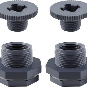 Paquete de 2 conectores hembra de PVC NPT de 1 pulgada, conector de tanque de agua con tapones para barriles de lluvia, acuarios, gris oscuro (juego Paquete de 2 conectores hembra de PVC NPT de 1 pulgada, conector de tanque de agua con tapones para barriles de lluvia, acuarios, gris oscuro (juego