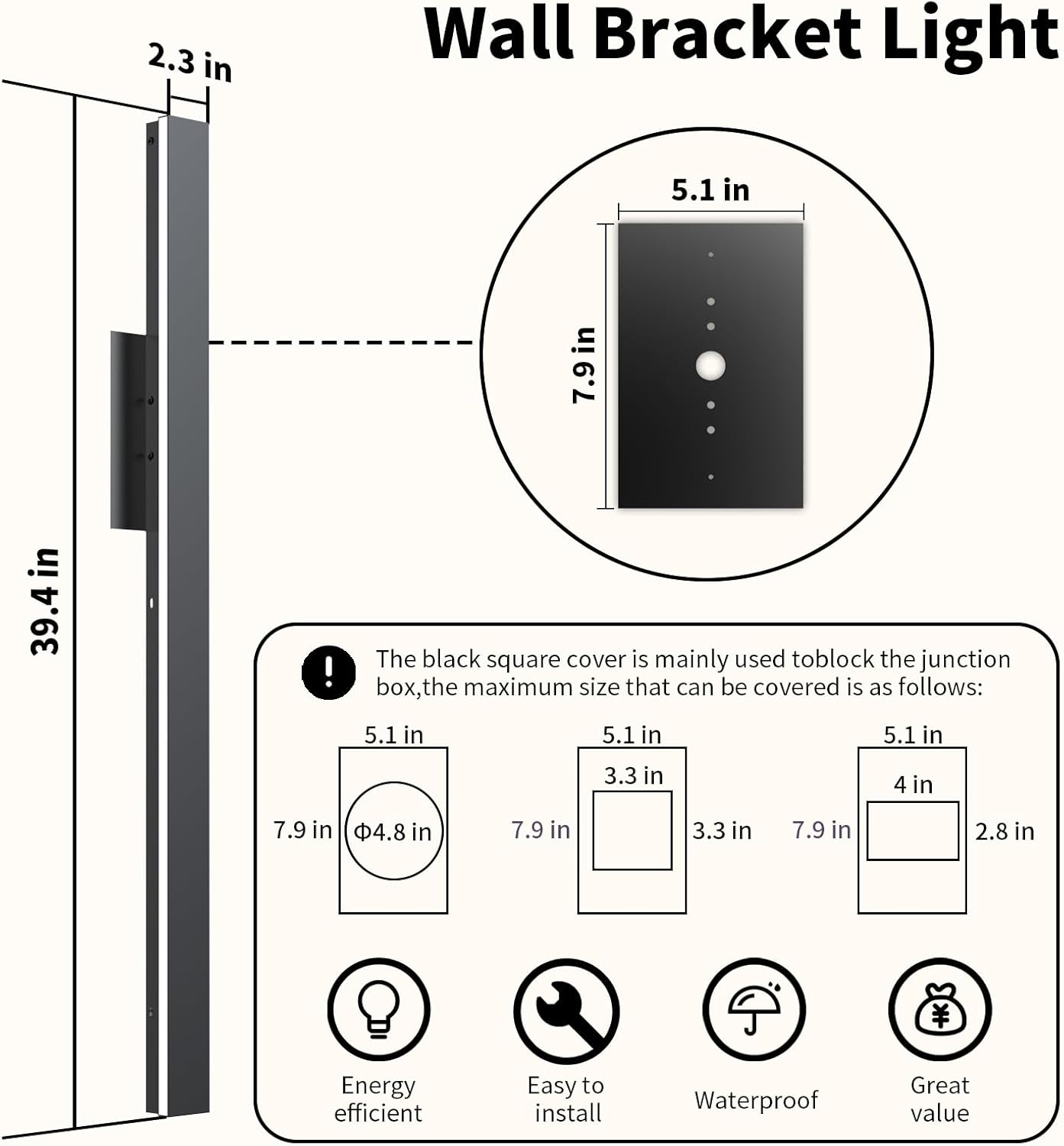 Lámpara LED moderna de pared para exteriores, aplique de pared LED impermeable, lámpara de pared rectangular negra, elegante aluminio de aviación