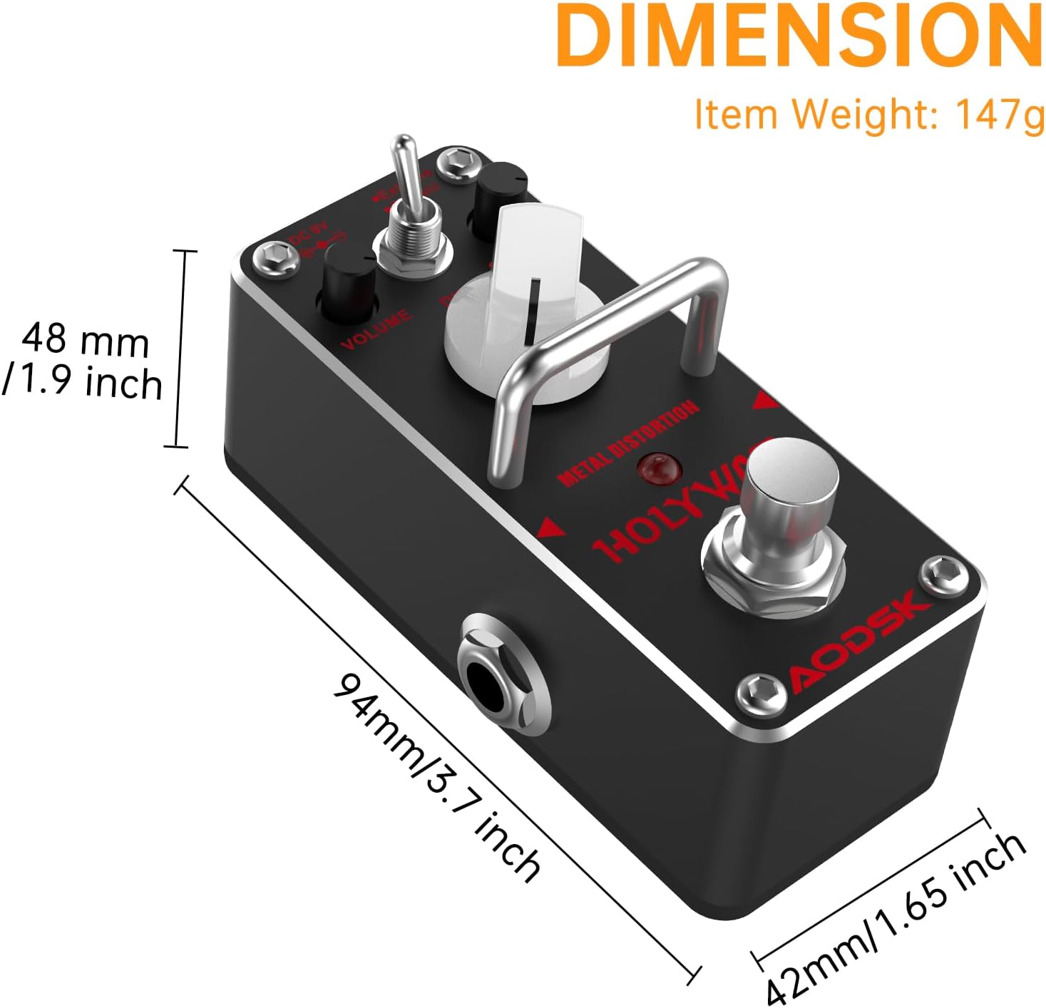 Pedal de efecto de guitarra de distorsión, distorsión de metal, 2 modos clásico, extremo, mini pedal de guitarra eléctrica portátil True Bypass